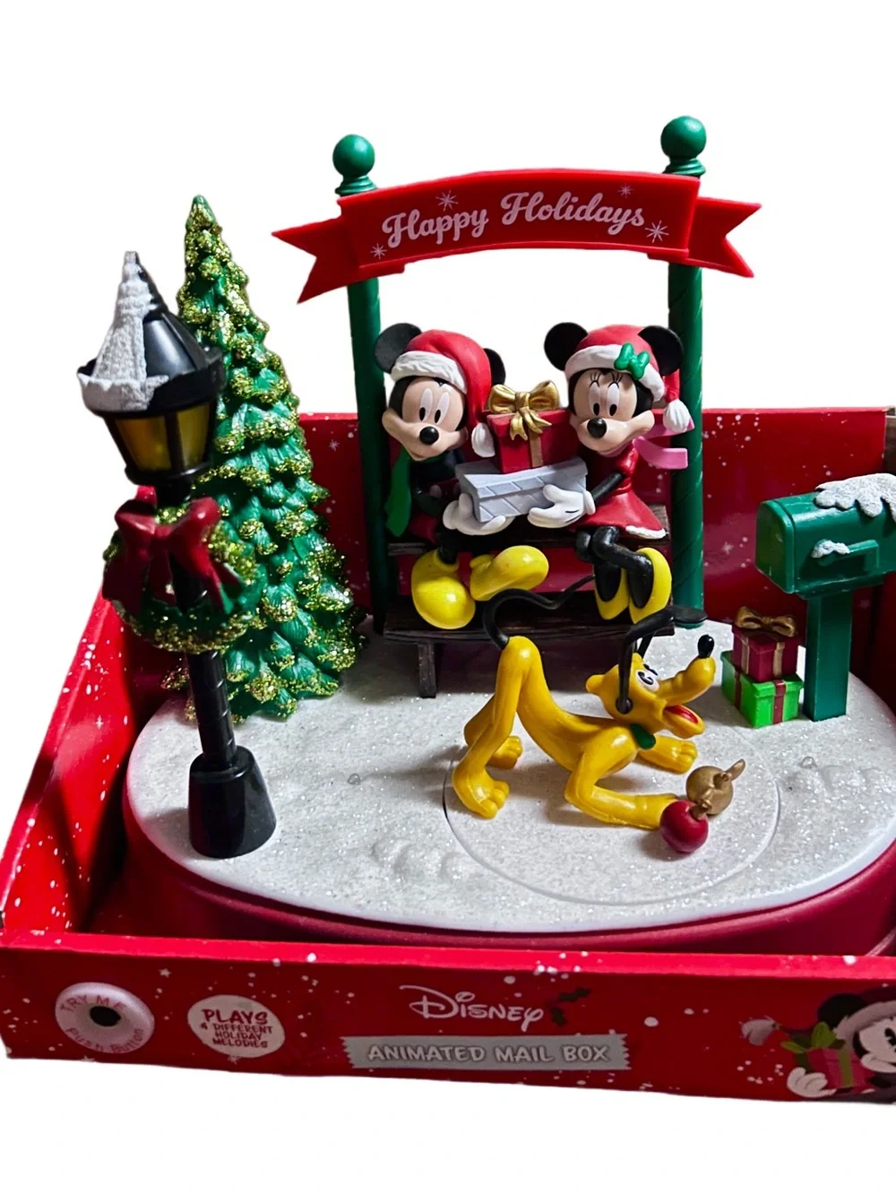 Disney ~ Mickey & Minnie Mouse Christmas Animated/Musical Mail Box Scene ~ New